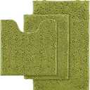 Lime Green Bathroom Rug Set - Extra Soft 3 Piece Anti-Slip Bath Mats, Plush Chenille Shaggy Mat for Living Room, Bedroom, Floor - Water Absorbent Soft Rug