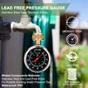 0~200Psi Stainless Steel Frame 3/4" Female Liquid Filled Pressure Gauge kit Plus 5 adapters, Waterproof, 2.7" Dial Size Multi-Purpose Pressure Gauge Tester for House, Water Pipes, Gardens