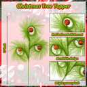 17 Inch Christmas Tree Picks, 6 PCS Lime Green Furry Curly Stems with Red Glitter Balls, Flexible Christmas Tree Topper Decorations for Holiday Arrangements, Wreaths & Table Christmas Decor