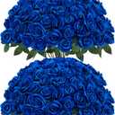 Sggvecsy 50 Pcs Artificial Roses Fake Flowers Velvet Silk Roses with Stems Bulk Realistic Faux Flowers for Bridal Bouquets Wedding Centerpieces Valentines Day DIY Home Party Decor (Blue)