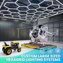 Car Detailing Led Garage Light,15 Hexagonal Grid Systems Led Shop Lights for Garage/ Workshop with White Border, IP54  AC 100-240V(15.88 fts x 7.98 fts ), 190.2"L x 95.7"W x 1.4"H