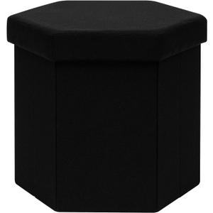 Hexagon Storage Ottoman, 15 Inch Foldable Footstool, Black, 15"D x 16.9"W x 15"H