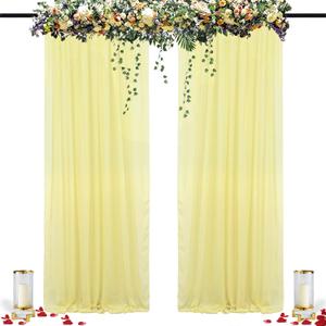 DUOBAO Chiffon Backdrop Curtain 96 Inch Length 2 Panel 29 Inch Width Wedding Backdrop Drapes Yellow Sheer Curtains Panels Tulle Fabric Photography Backdrops for Party