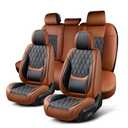 Car Seat Covers Full Set, Breathable Leather Automotive Front and Rear Seat Covers, Car Seat Protectors Full Set,Universal Automotive Vehicle Seat Cover for Most Sedan SUV Pick-up Trucks, Brown&Black
