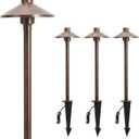 Gardencoin Solid Brass Low Voltage Pathway Lights (6.7'' Shade, 21.9'' Tall), 12V AC/DC Heavy Duty LED Landscape Path Lights Outdoor Wired, Antique Bronze Walkway Lights with Larger Stake, 4-Pack