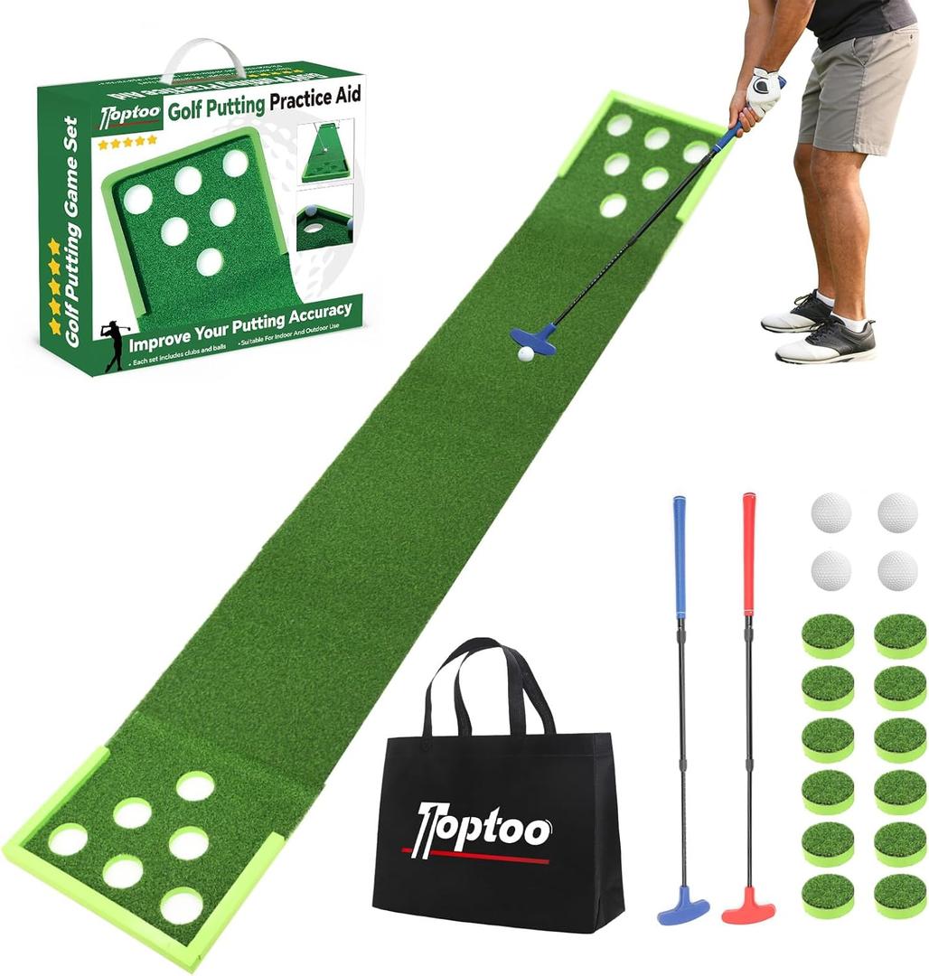 Golf Putting Mat, Practice Golf Putting Green Training Aid for Indoor, Outdoor at Home, Office, Backyard with Putter and Balls 9.84 ft, Width: 17.7 in; Length: 9.84 ft