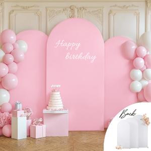 White and Pink Arch Backdrop Cover Set of 3 Pink White Arch Covers 6FT 6.6FT 7.2FT Bridal Baby Shower Birthday Party Wedding Photo Arch Backdrop Stand Cover Spandex Stretchy