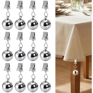 Pumtus 12 Pack Heavy Duty Tablecloth Weights, Stainless Steel Ball with Clip, Metal Shower Curtain Weight, Garden Flag Table Cover Weights for Outdoor Picnic, Garden, Patio, Party, Camping Decor, Small