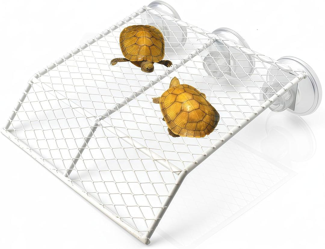 Turtle Basking Platform Large, Heavy Duty Metal turtle Platform for Aquarium, Turtle Tank Accessories, Rustproof Material with Strong Suction Cups, White 7.87"x7.87"x1.6"