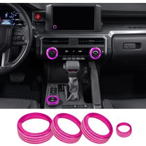 for Toyota Tacoma 2024 2025 Interior Accessories, for 4Runner 2025 with 8" Display Switches, Air Conditioner AC Switch Knob Cover 4PCS Aluminum Alloy (Pink, 8 Inch Display)