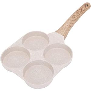 Fried Egg Pan, Egg Frying Pan 4 Cups Egg Poacher Pan Nonstick Mini Pancake Pan Burger Maker for Breakfast, Aluminum Alloy (White)