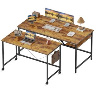 Mericonia 48 inch Computer Desk w/Shelf & Adjustable Feet, 32 inch Rolling Office Desk w/ 1 Hook, Small Space Desk for Home, Office, Study, Writing, Bedroom, 2 Pack