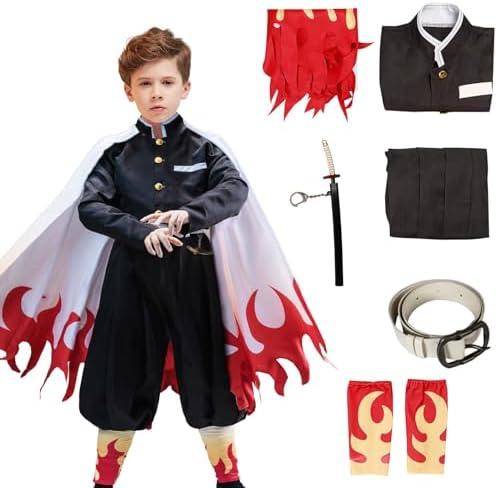 VZQI Rengoku Costume Kids Anime Cosplay Kimono Halloween Red Flame Cloak XL