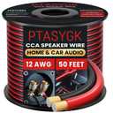 12 Gauge Speaker Wire 50 Feet - 2 Conductor CCA Clear Audio Speaker Cable for Home Theater & Car Stereo with 1FT Markings