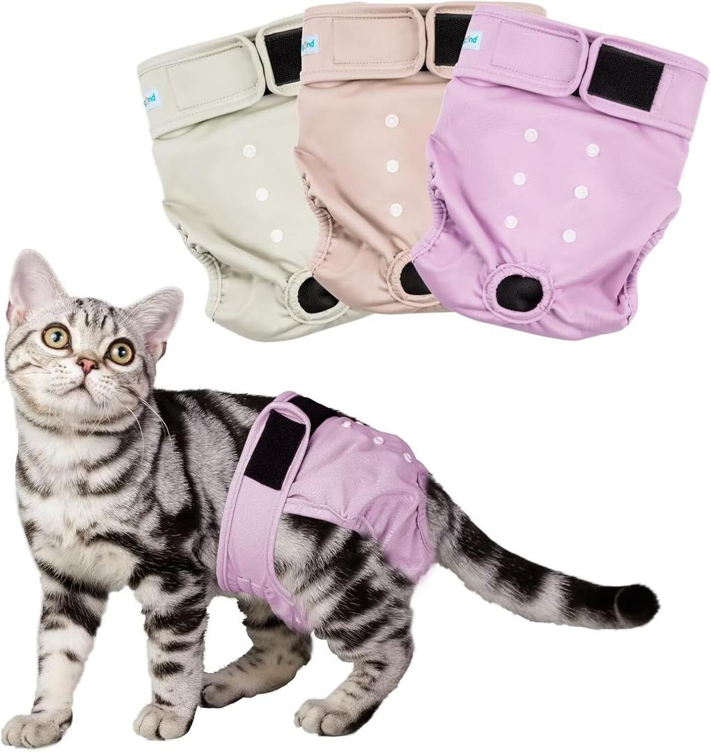 Paw Legend Cat Diapers for Female Cats Spraying Washable Reusable Kitten Diapers for Cats Incontinence Pet Diapers (3 Pack, X-Small) (Solid)