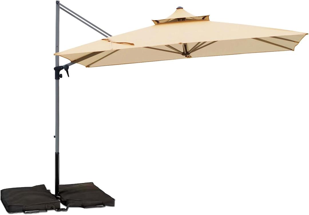 Patio Umbrella, Rectangle Outdoor Cantilever Umbrella, Aluminum Offset Umbrella with Champagne Frame for Pool Deck Garden Outdoor shade for Garden Deck Pool Patio, Beige(Weighted Base Not Include) (8.5' x 8.5')