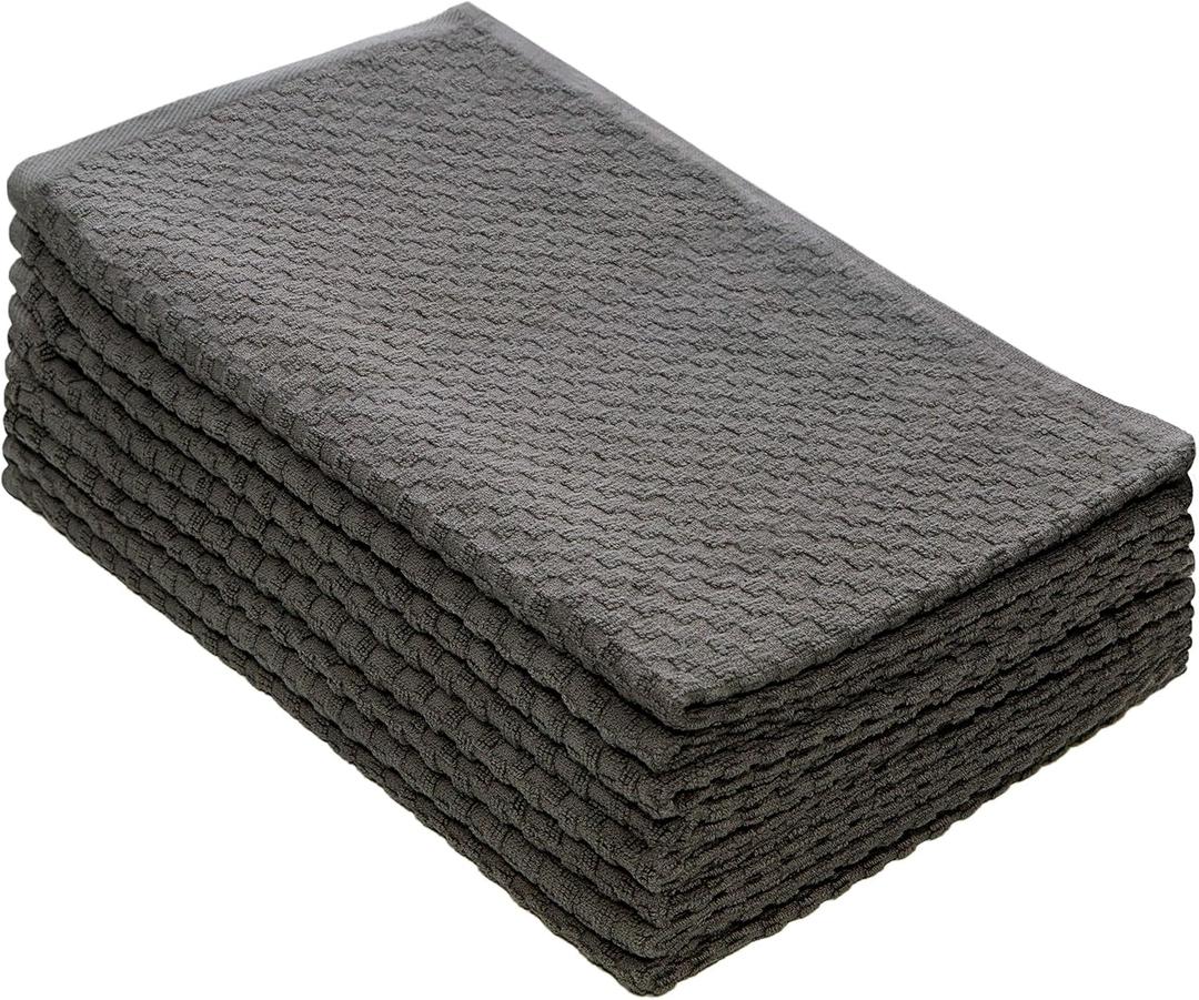 COTTON CRAFT Amazing Kitchen Towels - Set of 8 Terry Towel - 100% Cotton Euro Caf Waffle Weave Dish Towel Set - Soft Absorbent Quick Dry Low Lint Reusable Pantry Bar Cleaning Cloth - 16x28 - Charcoal