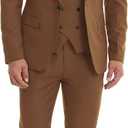 Men's 3 Piece Slim Fit Suit Set One-Button Tuxedo Jacket Vest & Pants for Wedding Prom Business (Large, Brown)