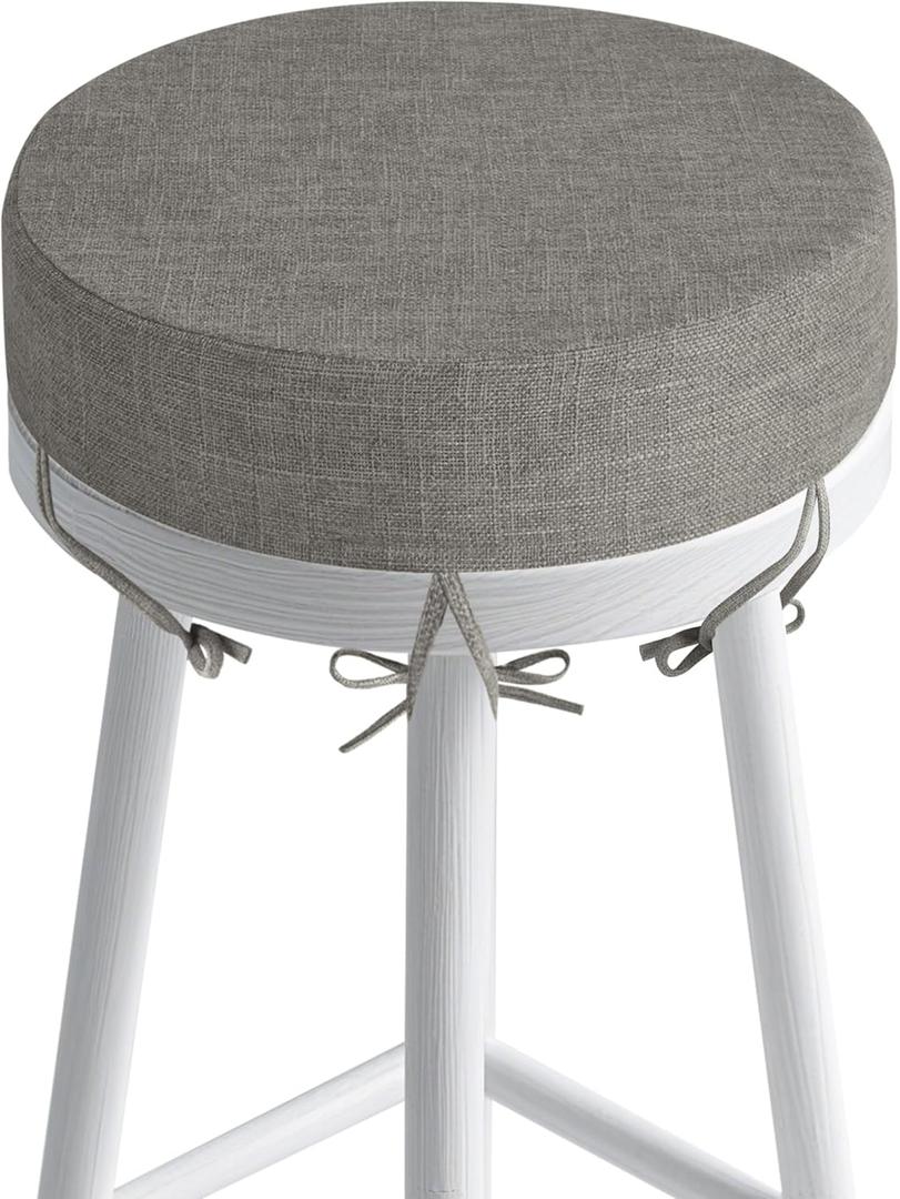 FlyGulls Round Bar Stool Cushion 3 Inch Thickened Round Chair Cushions for Kitchen Stools Non Slip Seat Pads with Long Ties and Machine Washable Cover (12Inch, Light Grey)