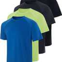 Real Essentials 4 Pack: Mens Short Sleeve Rash Guard Shirt Quick Dry UPF 50+ Sun Protection Swim  (Medium)