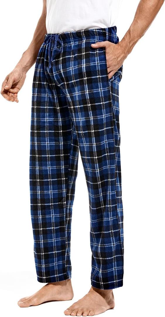 DG Hill 1Pack or 3Pack Mens PJ Pajama Pants Bottoms Fleece Lounge Pants Sleepwear Plaid PJs with Pockets Microfleece (Large, 1pack-blue Plaid)