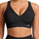 Yvette Sports Bras for Women High Impact Support, Sleek V-Neck with Adjustable Criss Cross Straps for Running&Workout (Black, L)