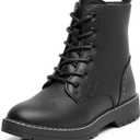 Apakowa Girls Combat Boots Side Zipper Ankle Booties (Toddler/Little Kid/Big Kid) (Black-pu) Size 4