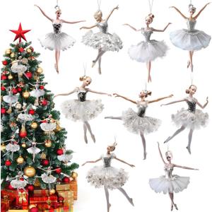Suzile 36 Pcs Christmas Ornaments Set Wooden Ballerina Nutcracker Decorations with 11.8 Inch Ropes for Christmas Tree Decorative Hanging Ornaments
