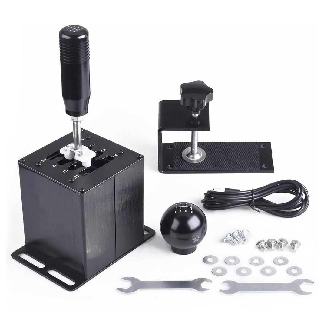CNRAQR PC USB Simulator Shifter 7+R H Gear Shifter with L Shape Clamp Set for Gear shift PC Windows Steering Compatible with G29/G27/G25/G920, T300RS/GT Wheel