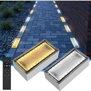Drart Solar Paver Lights 4x8 Inch, IP67 Waterproof Recessed Brick Pathway Lighting Outdoor for Driveway, Walkways, Patio, Garden, Pavers, Yard (2700K/4500K/6000K, 2 Pack)