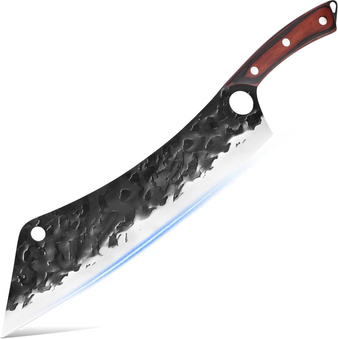 XYJ 12 Inch Long BBQ Knife Set Full Tang Brisket Turkey Meat Chopping Slicing Knife Razor Sharp Stainless Steel Blade Non-stick Effort Saving Finger Control Chef Knives With Whetstone