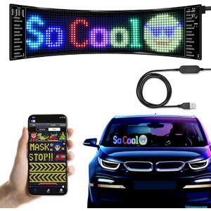 Programmable LED Car Sign,Scrolling LED Sign,Flexible LED RGB Message Display,Bluetooth APP,DIY Design Colours,Animations,Text, Graffiti (19"x 5")