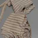 Jinchan Tie Top Linen Kitchen Curtains 36 Inches Striped Tier Curtains Farmhouse Modern Cafe Style Small Window Treatments Airy Light Filtering Rod Pocket for Living Room Bathroom 2 Panels Tan