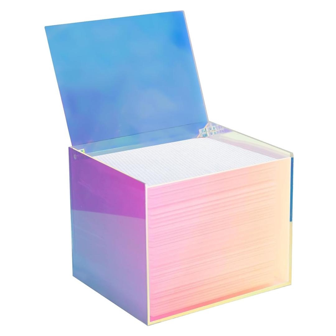 Disposable Face Towel Storage Box Compatible with Facial Towel XL, Acrylic Disposable Face Towelette Holder Container, Rainbow