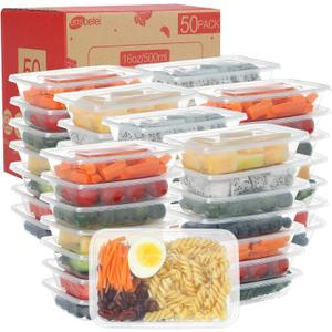 16oz Disposable Food Storage Containers with Airtight Lids, 50Pcs Reusable Deli Meal Prep Containers, Leakproof, Microwaveable, Dishwasher & Freezer Safe