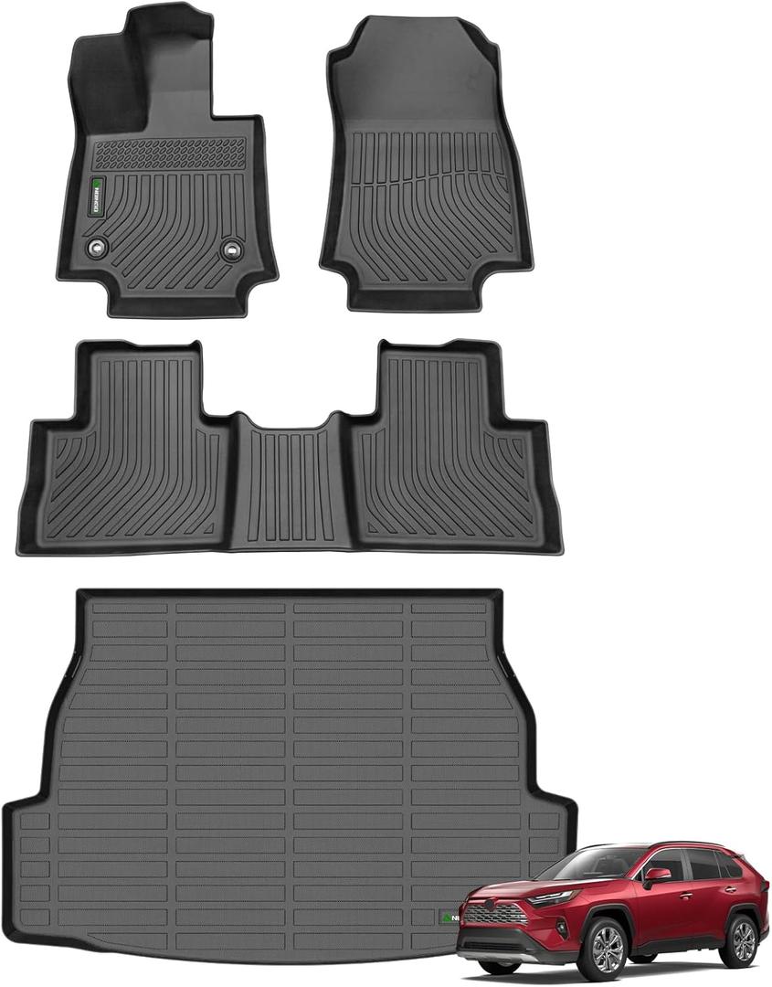 NBINGO®Fit for Toyota RAV4 Floor Mats 2019-2025(Not Fit Hybrid) All Weather TPE Mats Custom Fit for Floor Liner for Toyota RAV 4 LE/XLE/Limited/TRD/Adventure Front and Rear 2 Row Car Mats,Black