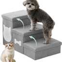 Wider Dog Steps for Bed 17" H, Foldable Dog Stairs with Storage, Non-Slip Pet Steps for Small Medium Large Dogs, Arthritis-Friendly Pet Stairs for Couch and Car Up to 200 lbs, Grey, 3 Steps