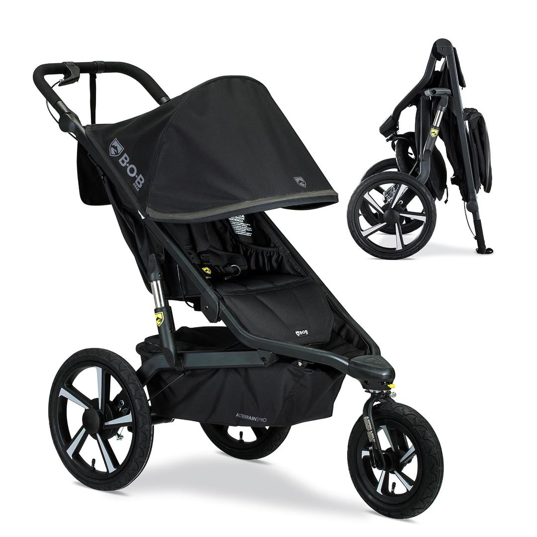 BOB Gear Alterrain Pro Jogging Stroller — Black
All Terrain, All Weather Jogger Stroller; SmoothShox Suspension & Air-Filled Tires; Car Seat Compatible