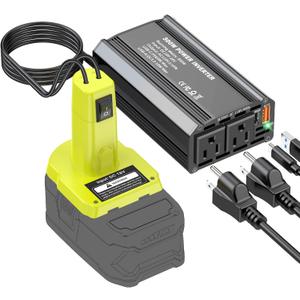 300W Power Inverter Compatible with Ryobi 18V Battery, DC 18V to AC 110V Portable Power Station Generator with 2 AC Outlets & 1 Type-C PD 65W & 1 USB A 18W Max for Emergency Power