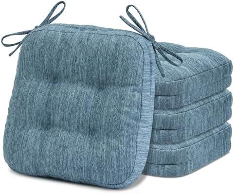 Shinnwa Kitchen Chair Cushions Set of 3, Dual-Layer Memory Foam Dining Chair Cushions, Patented Design Seat Pads with Ties, 16.5 x 16.5 x 3.5in, 4 Pack, Denim Blue