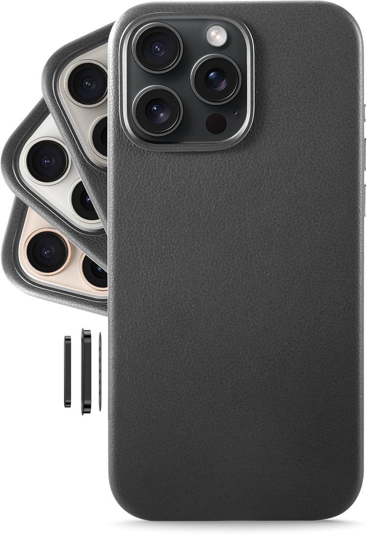 LONLI Classic - for iPhone 16 Pro Max Leather Case [Camera Control Button Coverage] - European Genuine Vele Leather Phone Case - Smoothen and Soften Over Time - [Compatible with Magsafe] - Black