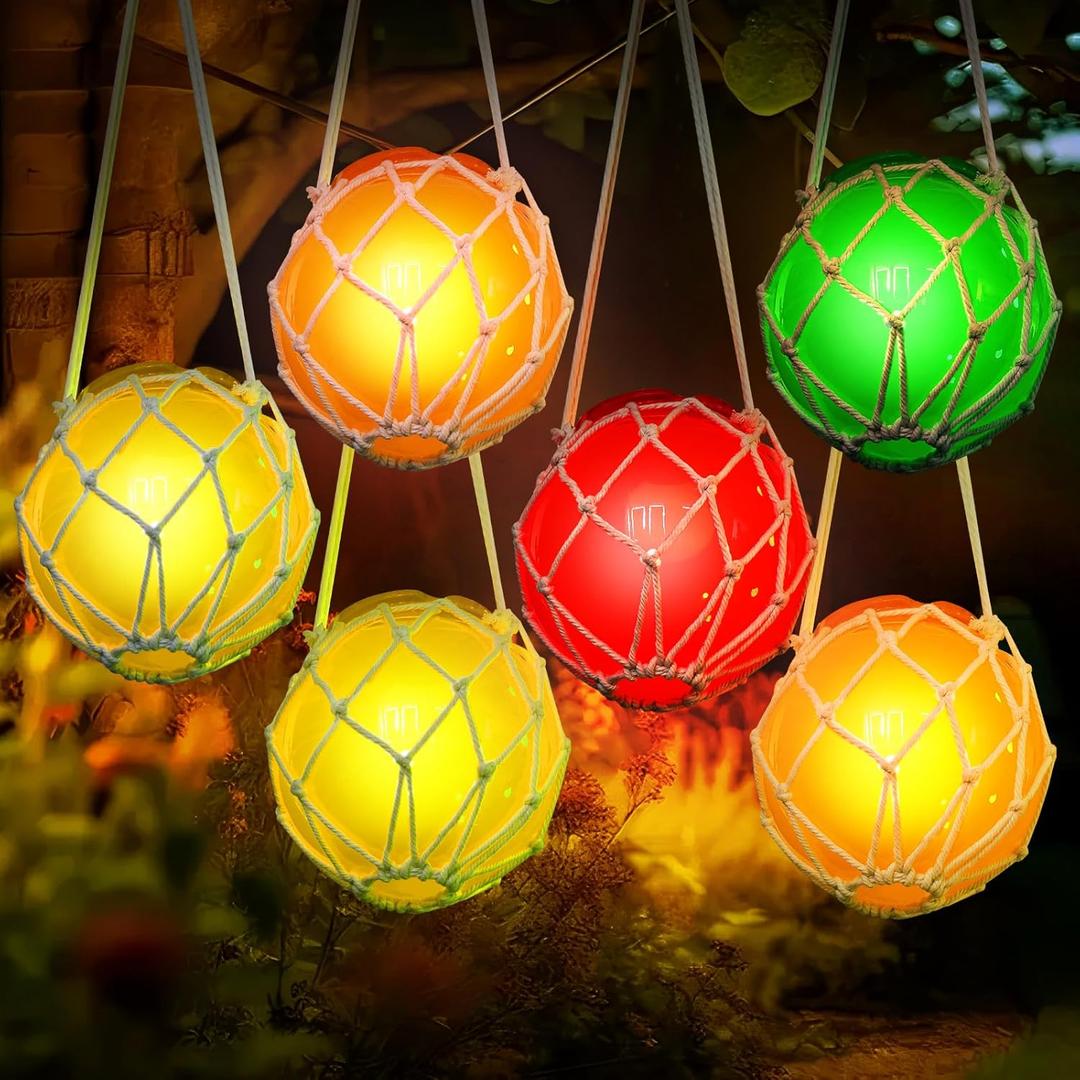 VIHOSE 7 Pcs 6 Inch Large Tiki Buoy Decor String Lights Set Tiki Bar Party Decorations Fishing Float Nautical Hanging Beach Coastal Decorative Indoor Nautical Buoy Decoration, 3 Meter 10 Lights