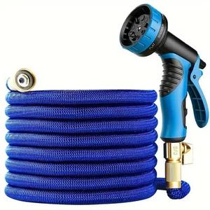 Expandable Garden Hose with 3/4 inch Solid Brass Fittings, Water Hose with 10 Function Nozzle,Lightweight Easy Storage(50FT,Blue)