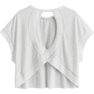 SOLY HUX Open Back Tops for Women Criss Cross Cut Out Backless Tee Short Sleeve Round Neck Summer T Shirt (Medium)