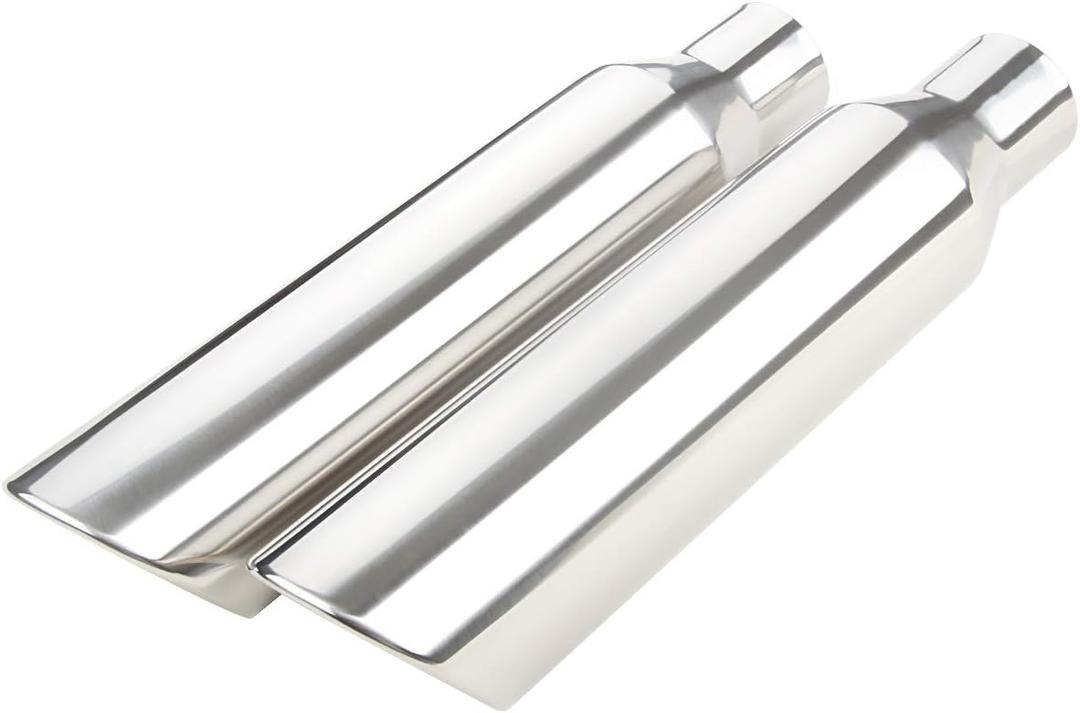 LCGP 2 Pcs 2.5" Inlet Exhaust Tips,2.5" Inlet x 4" Outlet x 17" Overall Length, Weld On, Polished, Universal Stainless Steel Diesel Exhaust Tailpipe