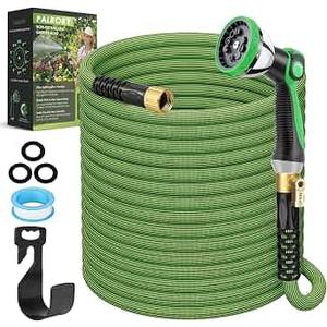 PALRORY Non-Expandable Garden Hose 100 ft, Ultra Lightweight Flexible Water Hose with 10-Pattern Nozzle, Leak-Proof, High-Density Fabric, Thickened Connector, Shut-Off Valve for Yard, Lawn, Outdoor