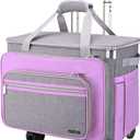 FINESUN Sewing Machine Case with Wheels, Foldable Deluxe Rolling Sewing Machine Case for Brother, Singer, Janome and Most Machines,Purple-Grey