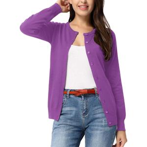 GRACE KARIN Purple Cardigan Sweaters for Women Lightweight Button Down Sweater Tops Dressy Casual Spring Clothes XL 