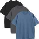 3 Pack Mens Oversized T-Shirts Fashion Loose Fit Crewneck Tshirt Streetwear Heavyweight Short Sleeve Tee Shirt Gym Workout Tops(BLGYBK, 2XL)