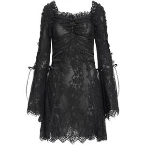 Women’s Gothic Lace Dress Square Neck Bell Sleeve Vintage Dress with Adjustable Lace Cuffs Elegant Gothic Party Dress. Size S